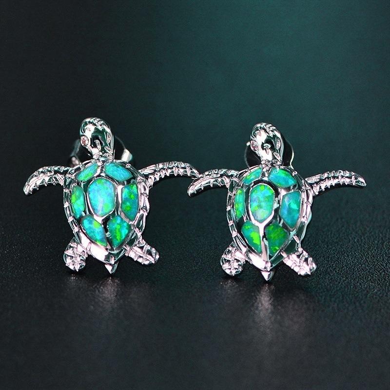 Cute Sea Turtle Stud Earrings For Women Fashion Imitation Blue Fire Opal Stud Earrings For Women Wedding Band Jewelry Gifts