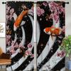 3D Japanese Koi Fish Blackout Curtains for Boys Girl Bedroom Home Decor,Black White Asian Style Cherry Blossom Thermal Insulated