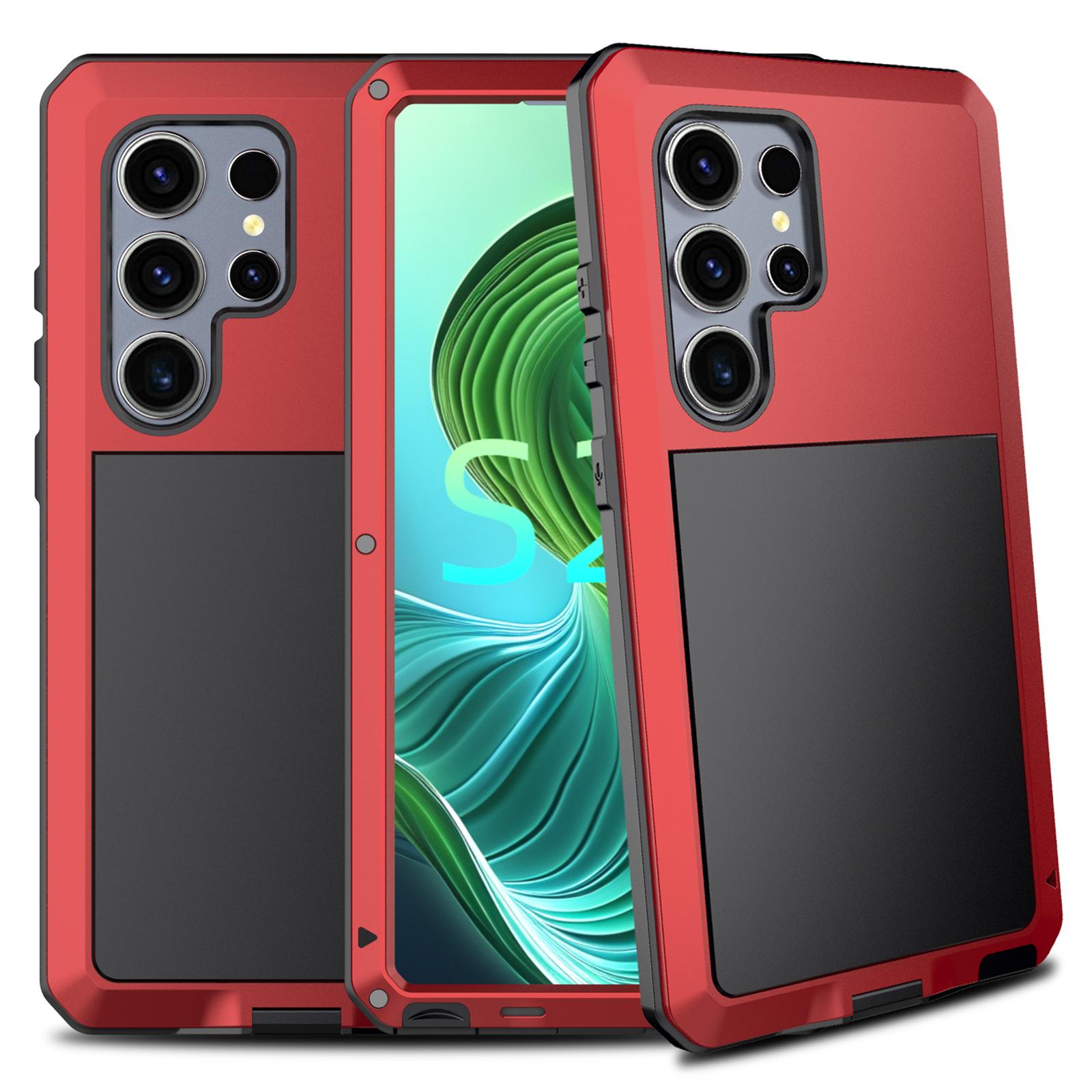 

Для Samsung Galaxy S25 Ultra Чехол Силикон+Металл Противоударный Чехол для Телефона с Защитной Пленкой из Закаленного Стекла Red