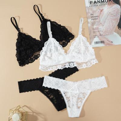 Frauen Spitze Bh Slip Set Sexy Draht Freies Dessous Aushöhlen G-String Unterwäsche Set Weibliche Transparent Nahtlose Intime Bh Set
