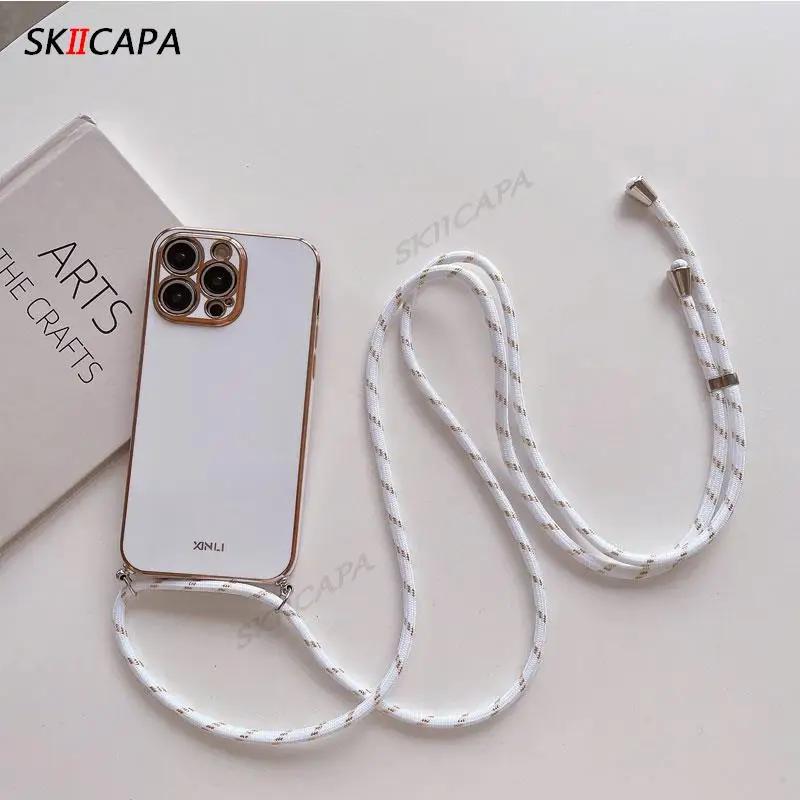 

For Redmi 15 4G 171mm Crossbody Necklace Strap Cord Chain Lanayrd Tpu Bumper Cover for Redmi15 5G Plating Silicone Soft Case for redmi 15 4G 171