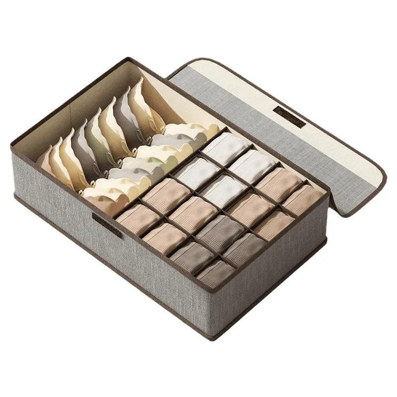 1pc Multifunctional Household Large-capacity Grid Storage Box with Lid, Three-in-one Drawer Underwear and Underwear Storage Box