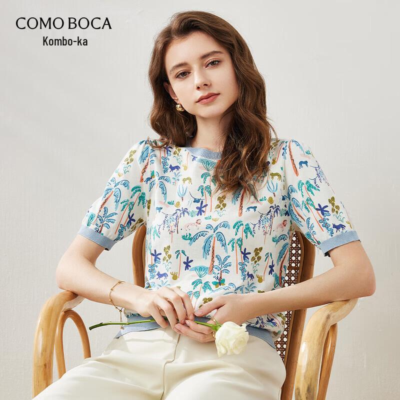 KEMENG BOKA Mulberry Silk Blend Printed Knit T-Shirt