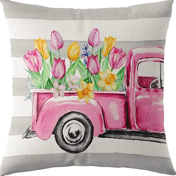 Flowers Daisy Tulip Printed Linen Pillow Case Home Living Room Sofa Bedroom Pillow Case