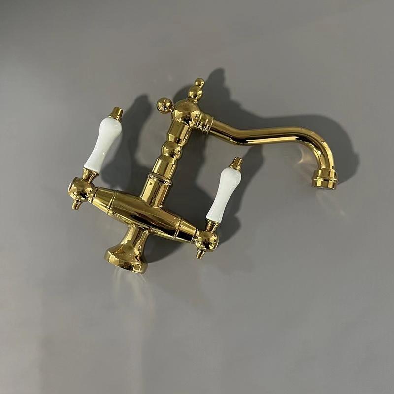 French vintage Faucet European Gold Double handle Faucet Bathroom sink faucet ceramic Single Hole Hot and Cold Faucet 66035