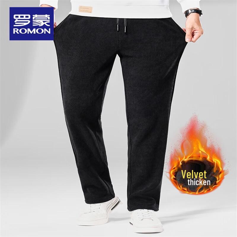 ROMON Men's Fleece-Lined Corduroy Drawstring Thermal Casual Pants