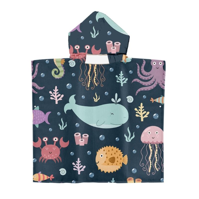 Foldable Children Beach Towel Hooded Wrap Cloth Comfortable Kids Cape Beach Bath Robe Comfortable Cloak Bath Towel
