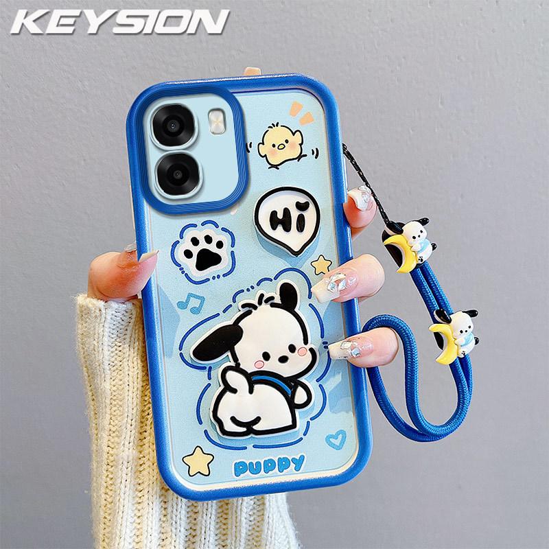 KEYSION Stoßfeste Hülle für OPPO A6x 5G mit Lanyard Weiches Silikon Niedliche 3D Cartoon-Puppe Handy-Rückseite für OPPO A6t 5G
