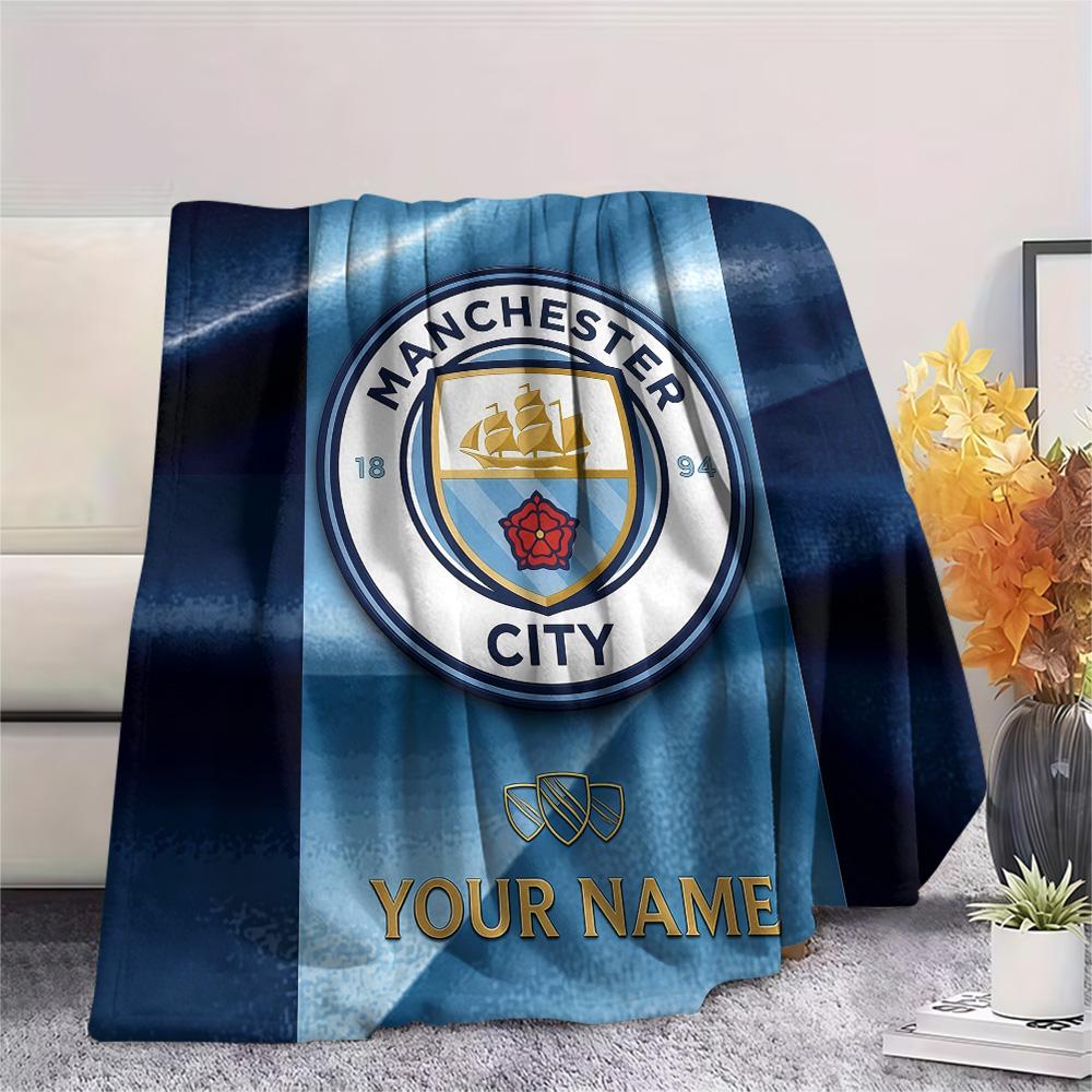 Custom Name Manchester City2 Flannel Blanket, High quality Comfortable for All Seasons, Home Decor, Warmth and Comfort
