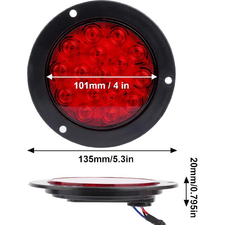 LIGBT 4Pcs 4 Inch Red Led Round Trailer Tail Lights 16 LED 4" Led Trailer Stop Brake Turn Tail Lights Waterproof Led Trailer Light For Truck Boat RV