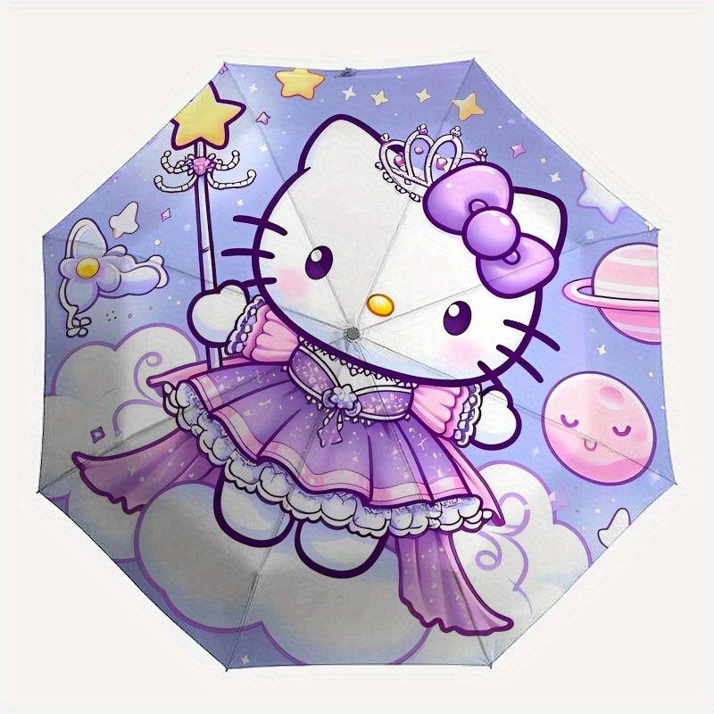 Hello Kitty,Fantasy Automatic Folding Umbrella-Simple 8-Rib Design, Bright Cartoon Pattern, Durable Iron Frame, Suitable For Travel, Outdoor