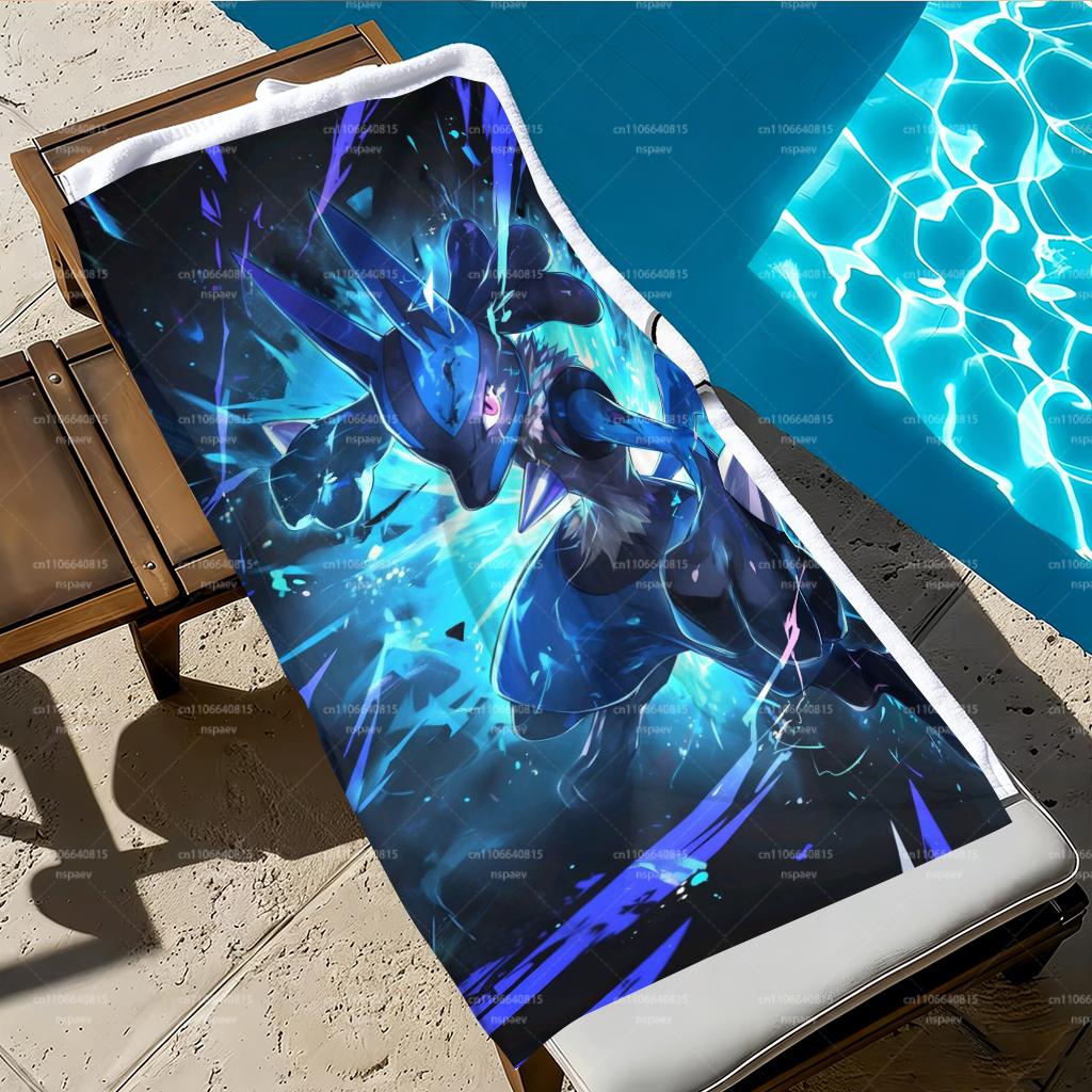 Lucario Pokemon Beach Towel, Cool Blue Aura Design, Ultra Soft Lightweight Towel for Pool & Travel