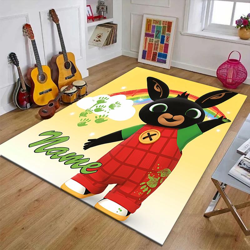 Custom Bing Bunny Mat Personalized Name, Polyester Washable Indoor Entryway Rug, Gift for Christmas, Easter, Thanksgiving Day