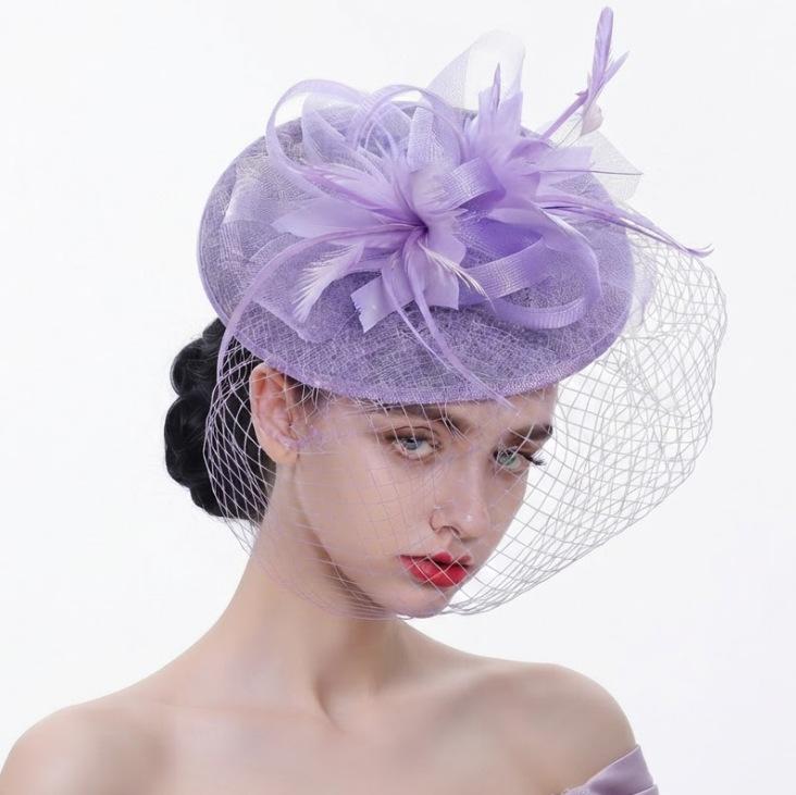 Hot-selling European and American boutique feather flower mesh gauze hat bridal headgear fashion hair accessories top hat hemp yarn headgear
