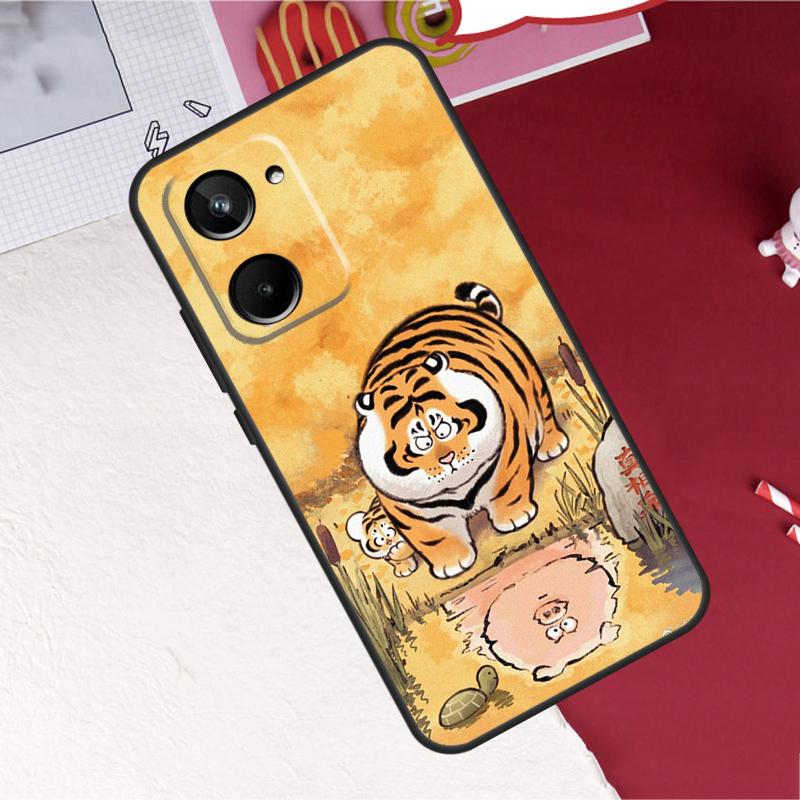 Cartoon Fat Tiger For Realme 14 10 11 12 13 Pro Plus C65 C67 C63 C61 C55 C51 C53 C35 C75 GT6 GT7 15 Pro Case
