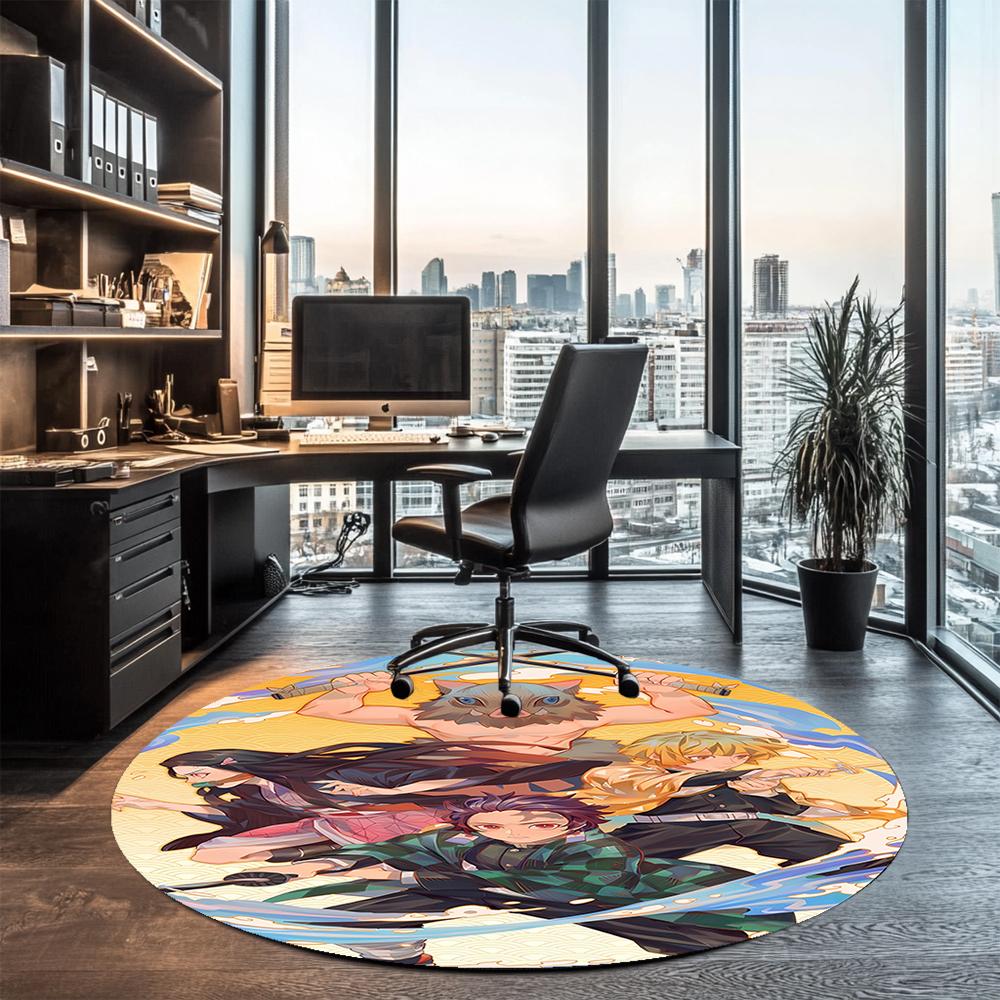 Demon Slayer Printed Round Rug Carpet Chair Rug Area Rug Entryway Doormats,for Office Chair Living Room Bedroom Kitchen Room.