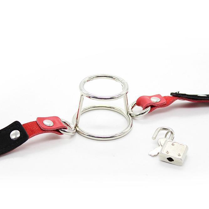 Leather & Iron Ring Gag: Double Metal Ring Mouth Plug for Men & Women, SM Erotic Toy