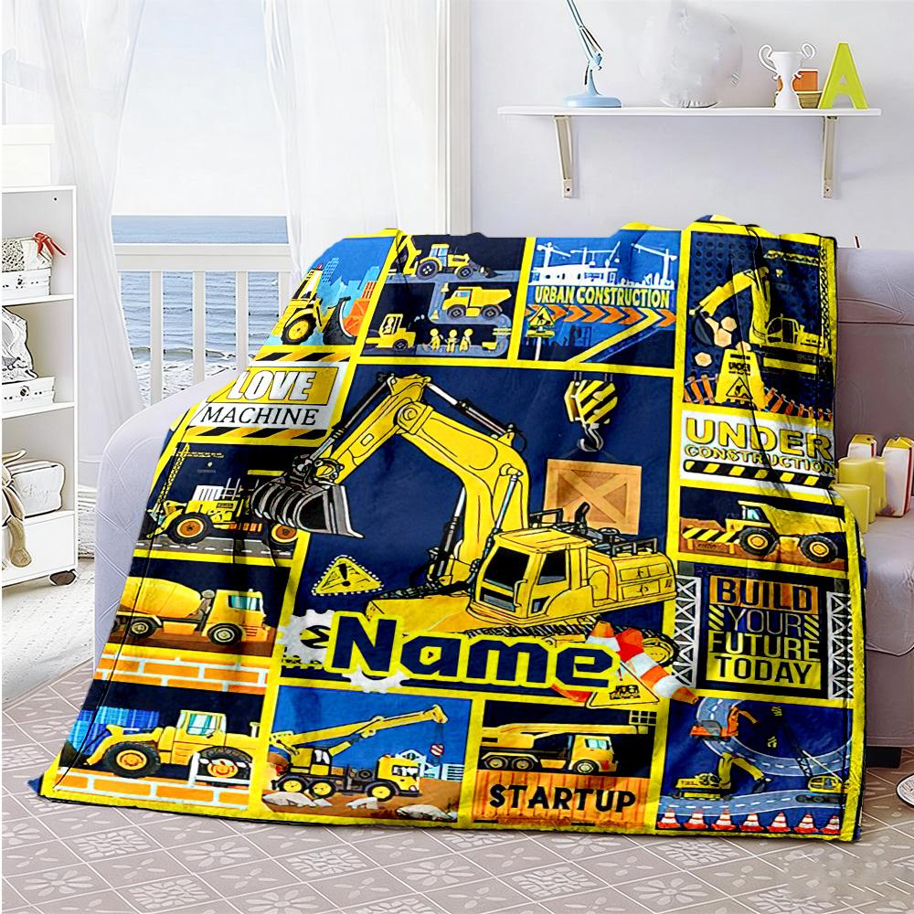 Excavator Enthusiasts Customize Your Name Blanket Multi-purpose Customizable Blanket Durable Comfort for Sofa Seaside Couch Bed Ideal for All Seasons