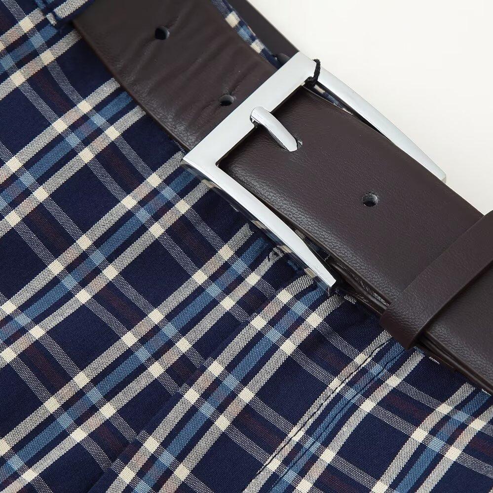PB&ZA Women's Autumn European Style Plaid Midi Skirt with Belt