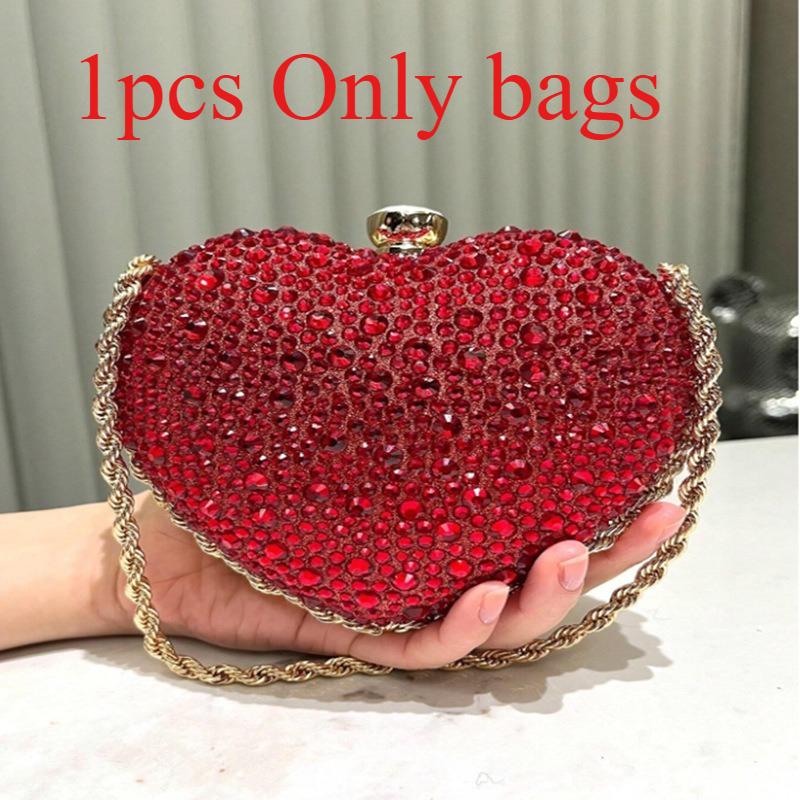 1pcs PU Leather Heart Shape Diamond Bag Women's Chain Shoulder Crossbody Bag Handy Shoulder Bag Suitable for Daily Use