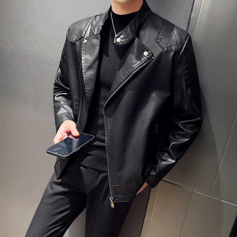 Neue Herren Motorrad Leder PU Leder lose Jacke schwarze Jacke Herbst Winter Pu Faux Herren Lederjacken