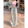2024 New High Waist Denim Trousers Women Summer Design Sense Bow Embroidery All-Match Wide Leg Mop Pants Fashion
