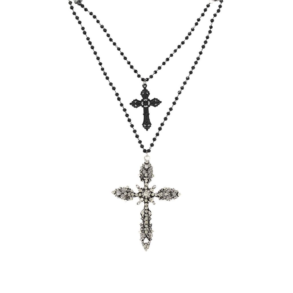 Vintage Double-Layered Cross Pendant Necklace Femininity Dark Wind Long Sweater Chain Niche Design Item