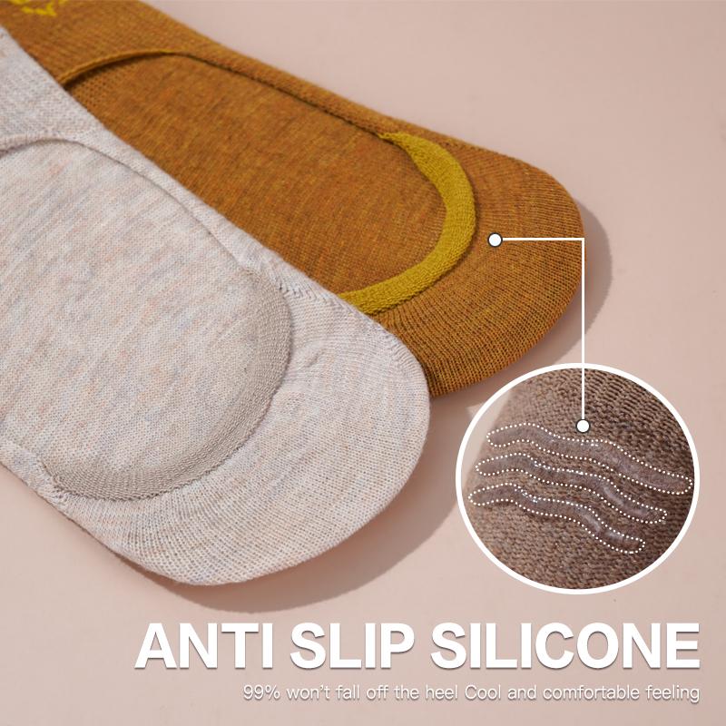 5Pairs/Lot Women Silicone Non Slip Invisible Socks Summer Solid Color Low Cut Boat Sock Female Cotton No Show Slipper Socks