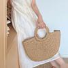 Large Capacity Straw Woven Handbag Half-Moon Shape Simple Shopping Bag  Female