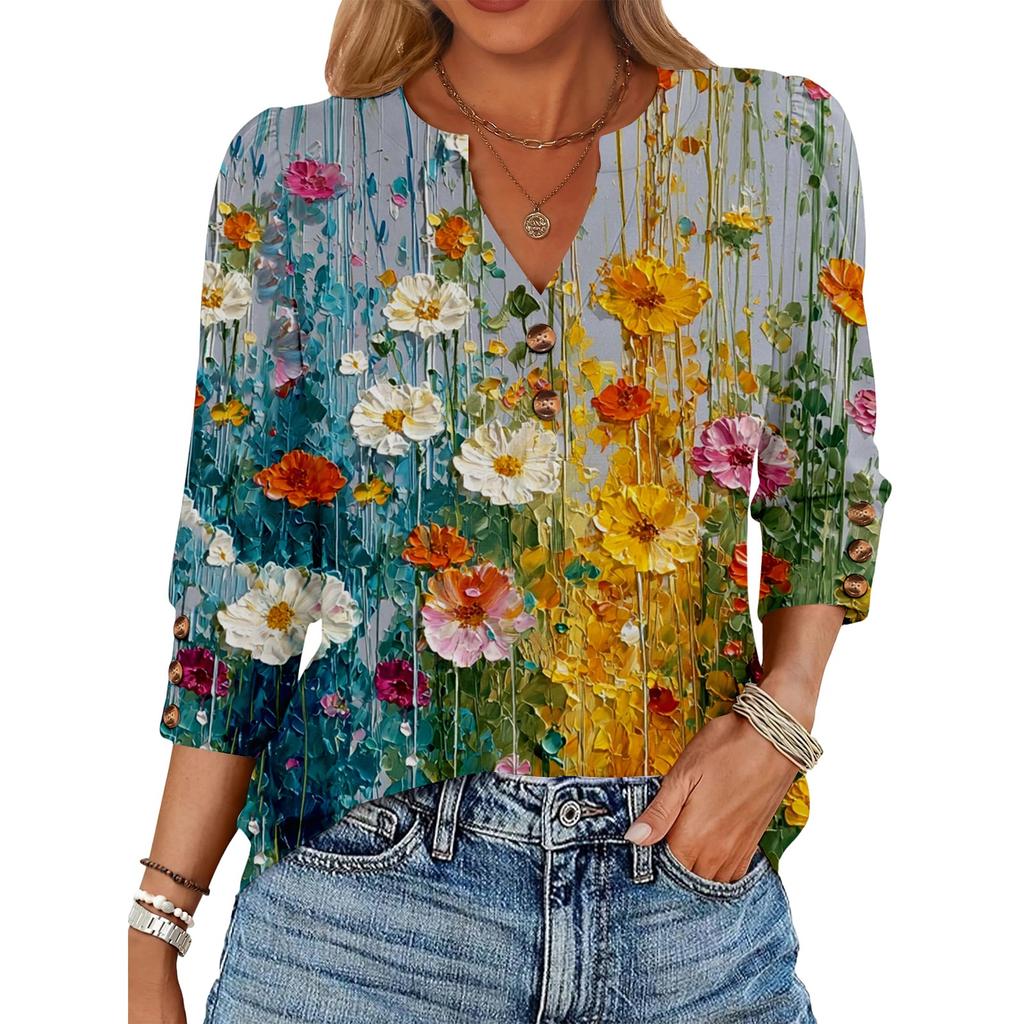 Women's Retro Printed Loose 7-inch Sleeve Top