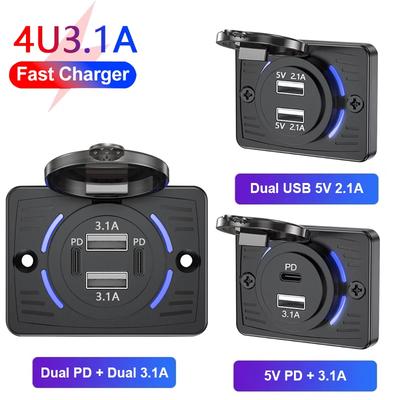 12V-24V Dvojitá USB zásuvka do auta QC3.0 PD 3.1A/2.1A Rýchle nabíjanie s posuvným krytom Panelový adaptér pre nákladné vozidlo Karavan Obytný automobil
