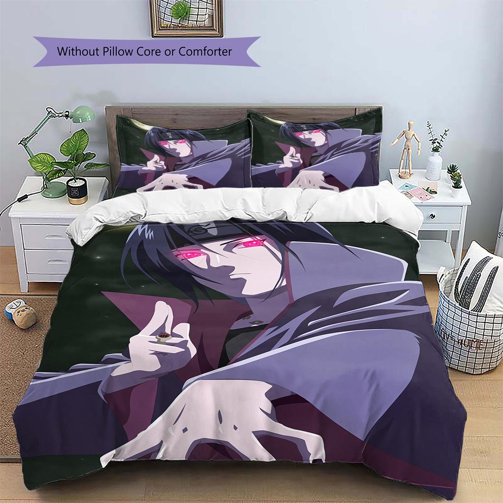 Naruto Anime Wzór Itachi Uchiha Pościel Dekoracja Domu Prezent Urodzinowy (1 * poszwa na kołdrę + 2 * poszewki na poduszki, bez rdzenia)