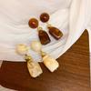 French Retro Cream Almond And Sunset Orange Acrylic Long Pendant For Women's Party Jewelry Earrings