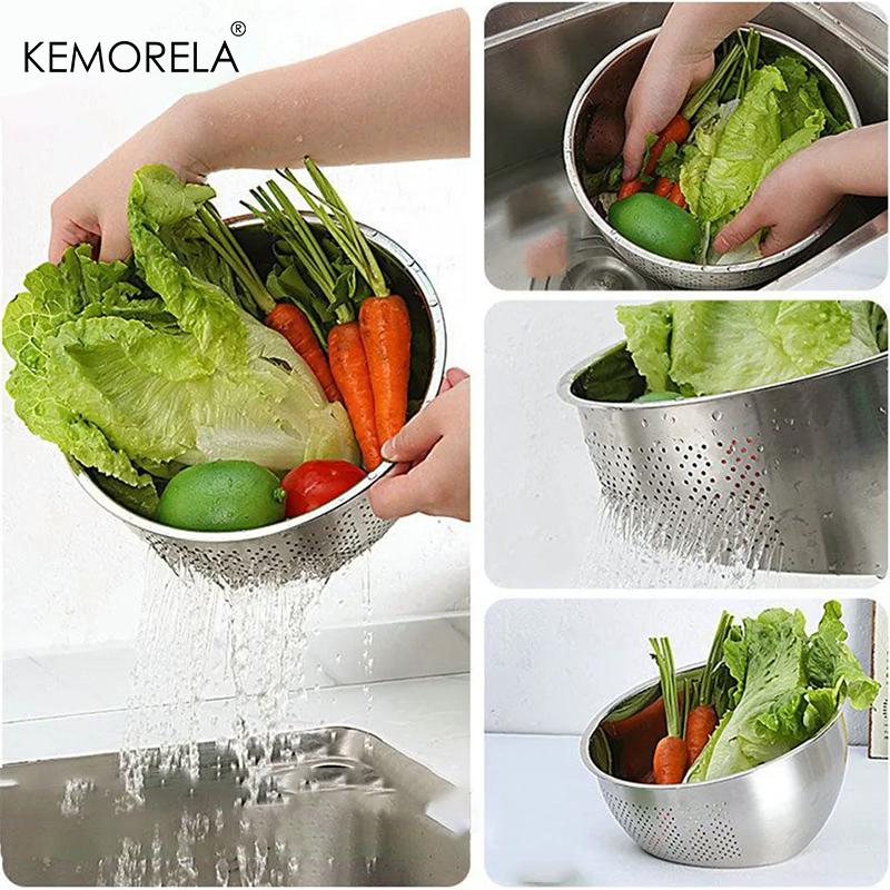 1 st Risskål Rostfritt Stål Dräneringskorg Lutande Botten Risskål Durkslagskorg För Grönsaker Frukt Ris