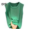 Women Vest Tops Round Neck Sleeveless Solid Color Loose Fit Ice Silk Tank Tops Breathable Versatile Vest