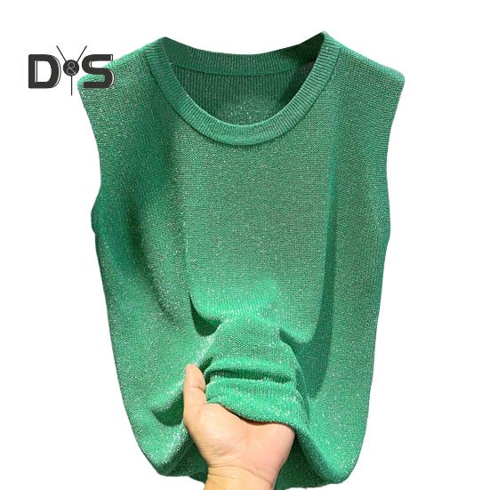 Women Vest Tops Round Neck Sleeveless Solid Color Loose Fit Ice Silk Tank Tops Breathable Versatile Vest