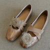 Schafsleder Französische Vintage Blume Mary Jane Einzelne Schuhe Damen 2025 Vielseitige Gekreuzte Elastische Ballerinas