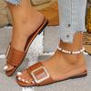 Leisure Slippers Women Casual Flat Low Heels Sweet Basic Women Shoes Solid Leather Metal Decoration Summer Sandals Plus Size
