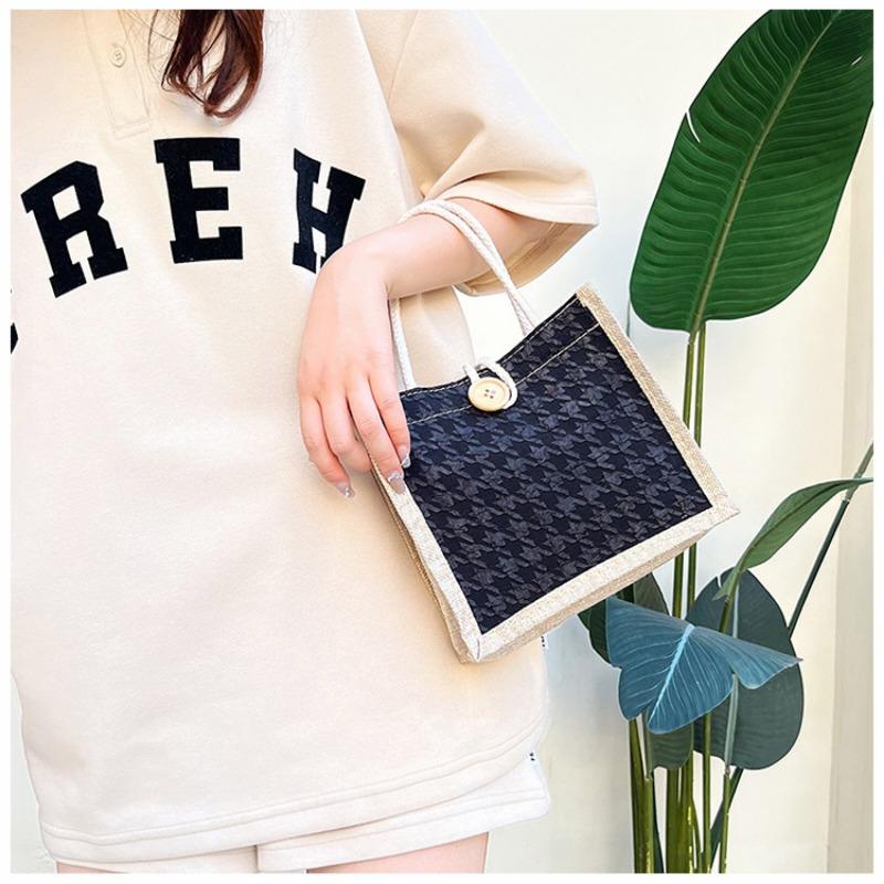 Net Red Floral Canvas Bag Tote Bag Female Style To Work with Rice Simple Out with Bento