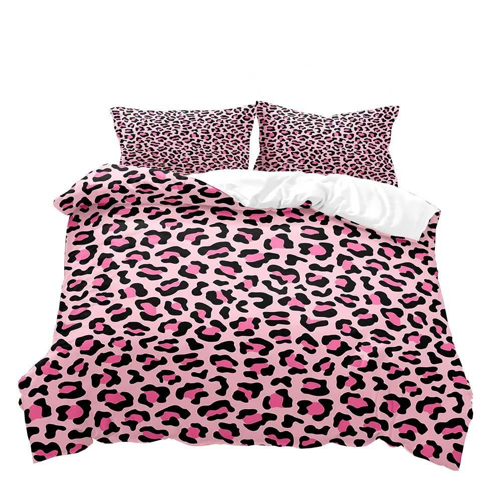 Pink Leopard Print Duvet Cover Girl Girl Bedding Digital Printing Three-Piece Quilt Cover Bedroom Decoration