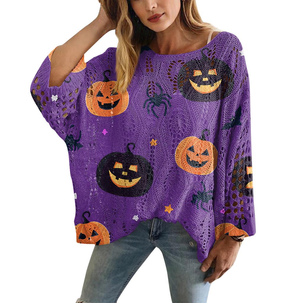 XY-LK01-Pullover hollow blouse 3D printed sweater spring and summer new