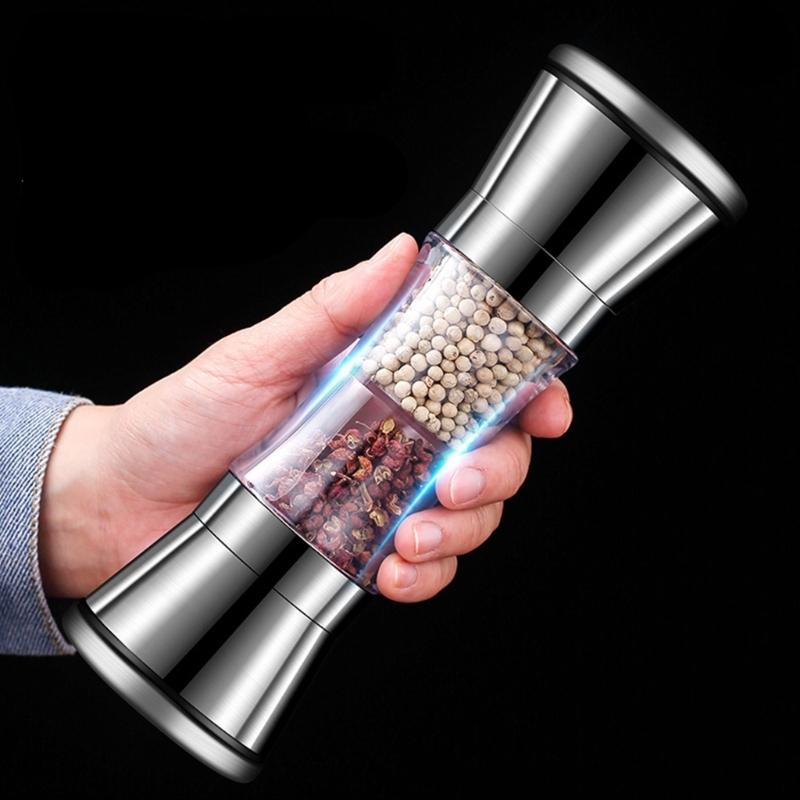 Double Head Manual Mill Seasoning Grinder Kitchen Gadget For Freshing Ground Pepper Salt And Spices At Dining Table