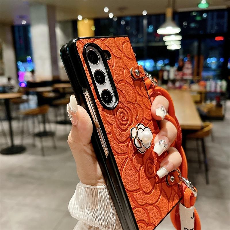 Crossbody kožené kvetinové puzdro na telefón pre Samsung Galaxy Z Fold 6 5 4 3 Fold6 Fold5 Fold4 Fold3 5G Hard Shell Shockproof Cover