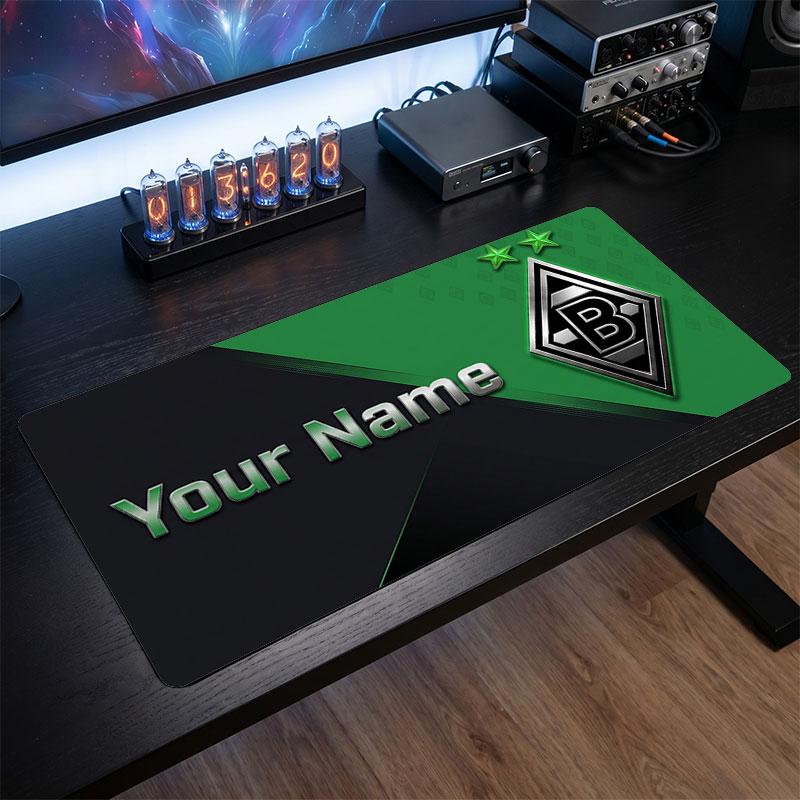 Tappetino per Mouse Grande Personalizzato Borussia Mönchengladbach, Stampa Testo Nome Personalizzato, Tappetino da Scrivania Antiscivolo con Logo Calcio, Regalo per Gamer