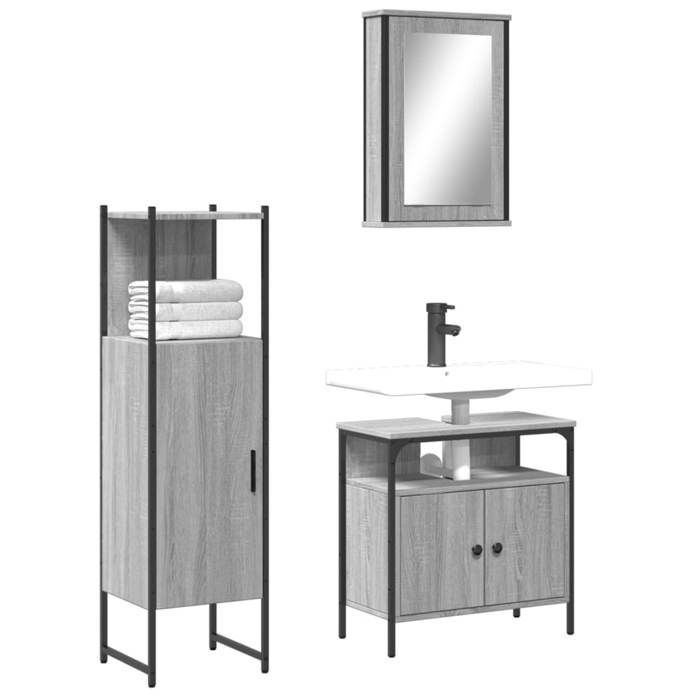 VidaXL Ensemble de Meubles de Salle de Bain 3 pcs, Armoires avec Miroir, Meuble de Rangement Toilette Intérieur, Moderne, 3214818