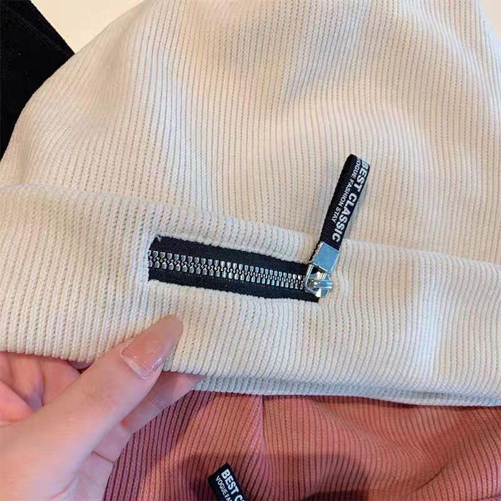 Crochet Couple Bonnet Hat Men Women Hat Korean Style Hat Knitting Zipper Beanie Baggy Melon Cap