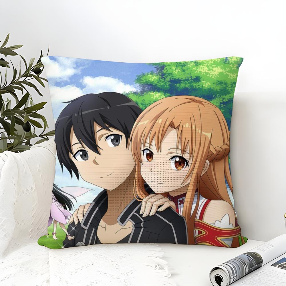 SSword Art OOnline SAO Pillow Case Cotton Linen Fabric Square Zipper Pillowcase Home Decorative Living Room