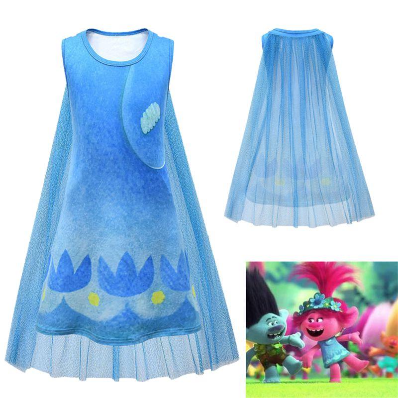 Enchanting Kids Girl Trolls2 Poppy Dress-up Cosplay Costume With Comfortable Cape