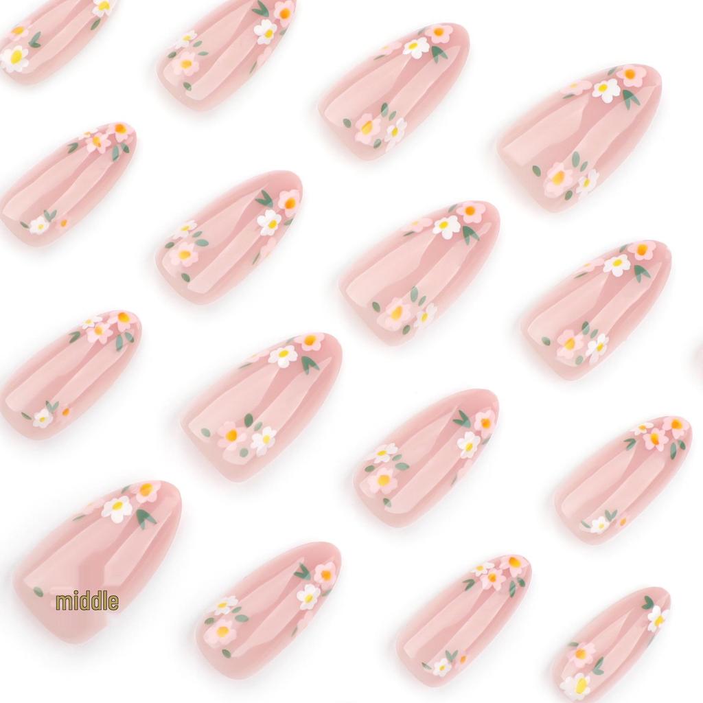 Simple Ins Style Wearable Almond False Nails - Spring/Summer Art Tips