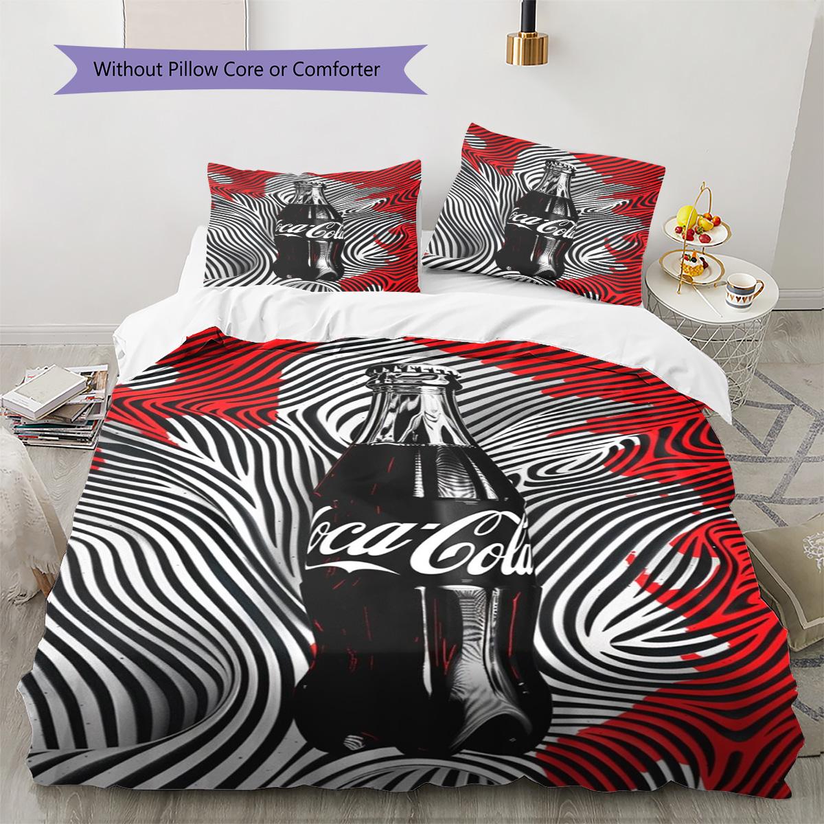 Rotes Cola-Muster Bettwäsche-Set Bettbezug Kissenbezug Heimdeko Geschenk (1 Bettbezug + 2 Kissenbezüge, ohne Füllung) 135x200cm